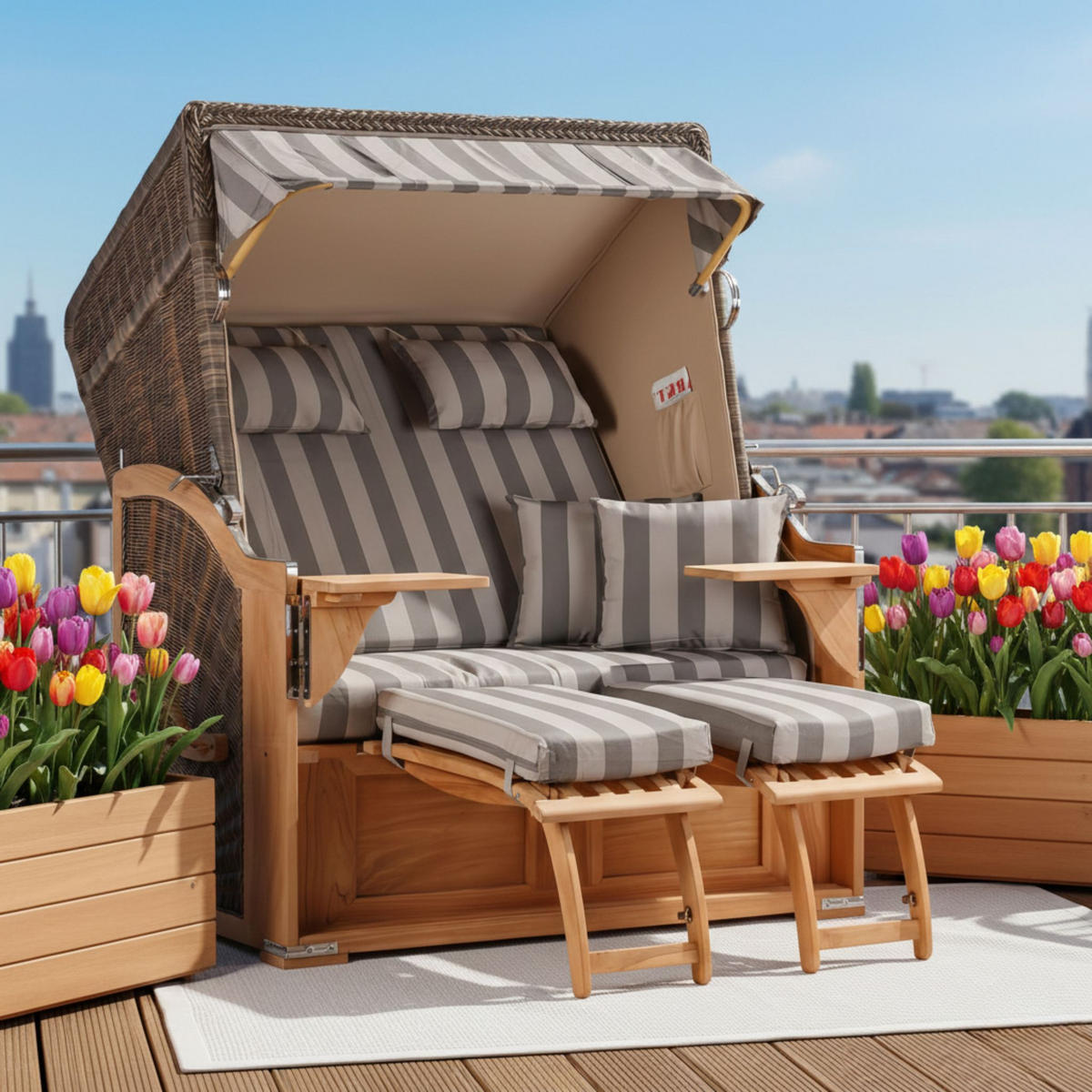 STRANDKORB SEEBLICK 2 Sitzer Teak - Braun/Grau, Metall (125/170/80cm) - Mr. Deko