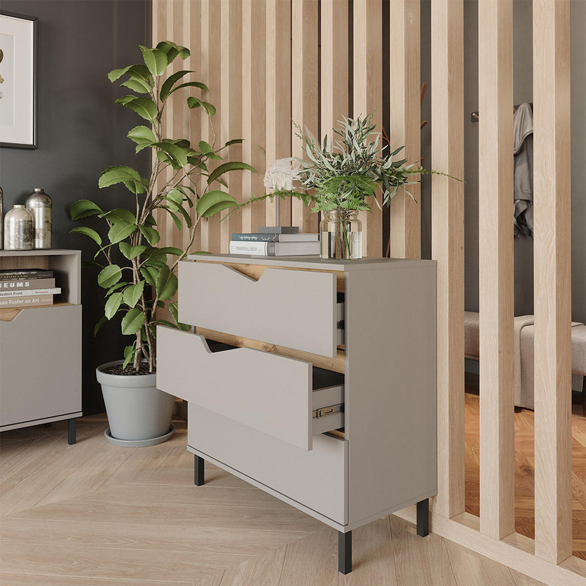 KREDENC Marelle Béžový dub/Artisan - světle šedá/šedobéžová, kompozitní dřevo (80/81.2/38cm) - Vicco