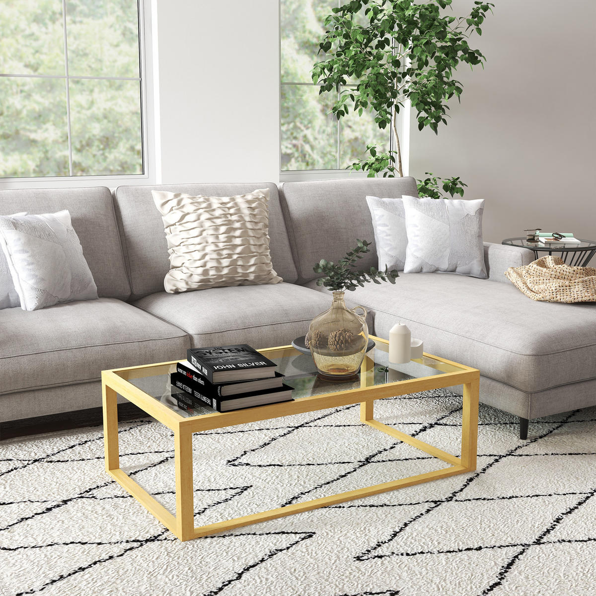 COUCHTISCH DE-15831 mit Glasplatte Hellholz - Naturfarben, Holzwerkstoff (100/60/35cm) - ComfortXL