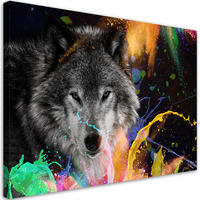 WANDBILD wolf auf farbenfrohen hintergrund - Multicolor, Textil (60/40cm) - Feeby