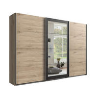 SCHWEBETÜRENSCHRANK 3-türig B270/H208/T65 cm in Eichen-Dekor mit Absetzungen in grauer Stahl-Optik / 22002 - Eichefarben/Alufarben, Holzwerkstoff/Metall (270/208/65cm) - luma-home