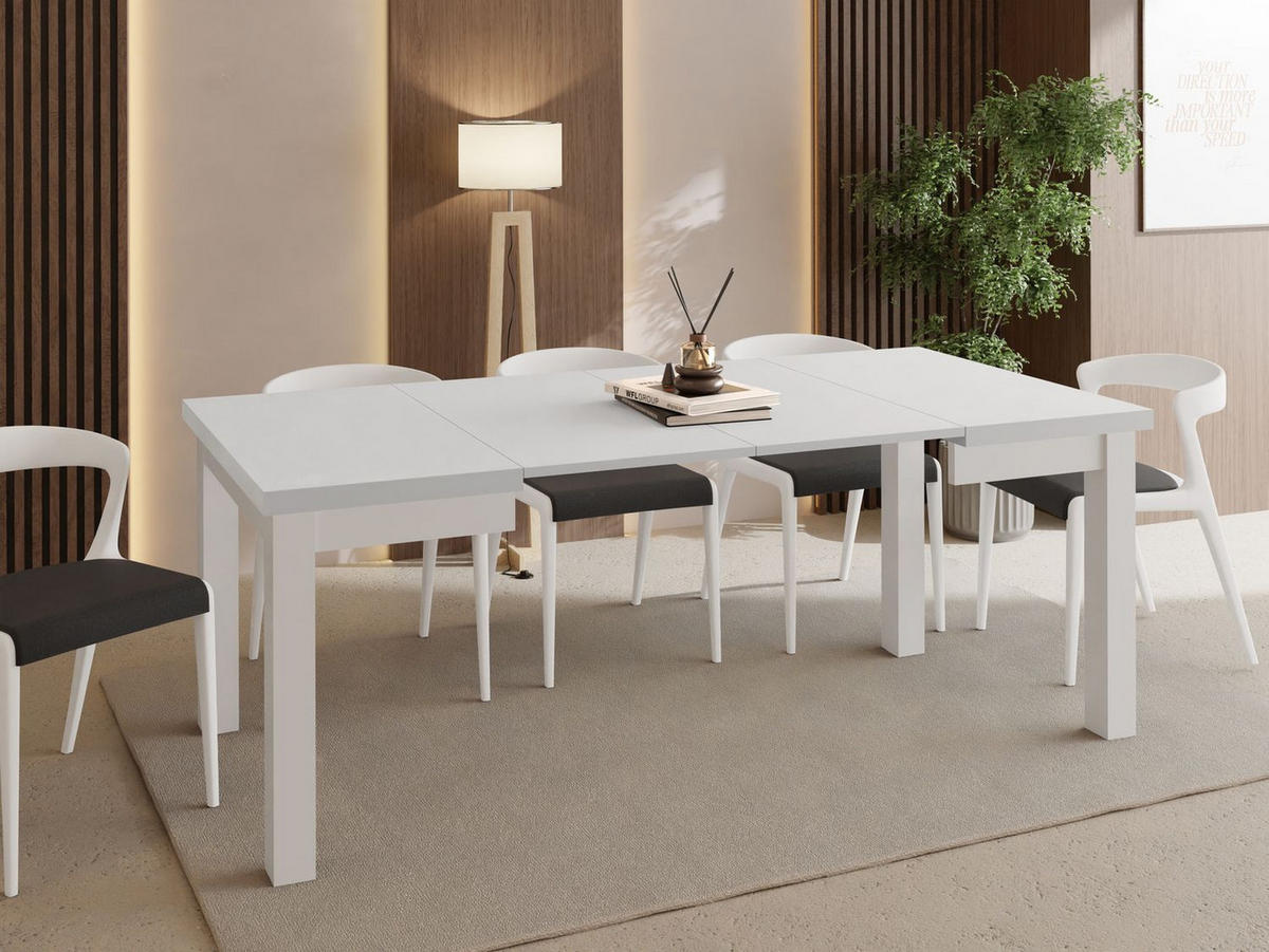 ESSTISCH Toren Weiß ausziehbar verlängerbar quadratisch, Weiß 80-180/80/76.5 cm - Weiß, Holz/Holzwerkstoff (80/80/77cm) - WFL GROUP