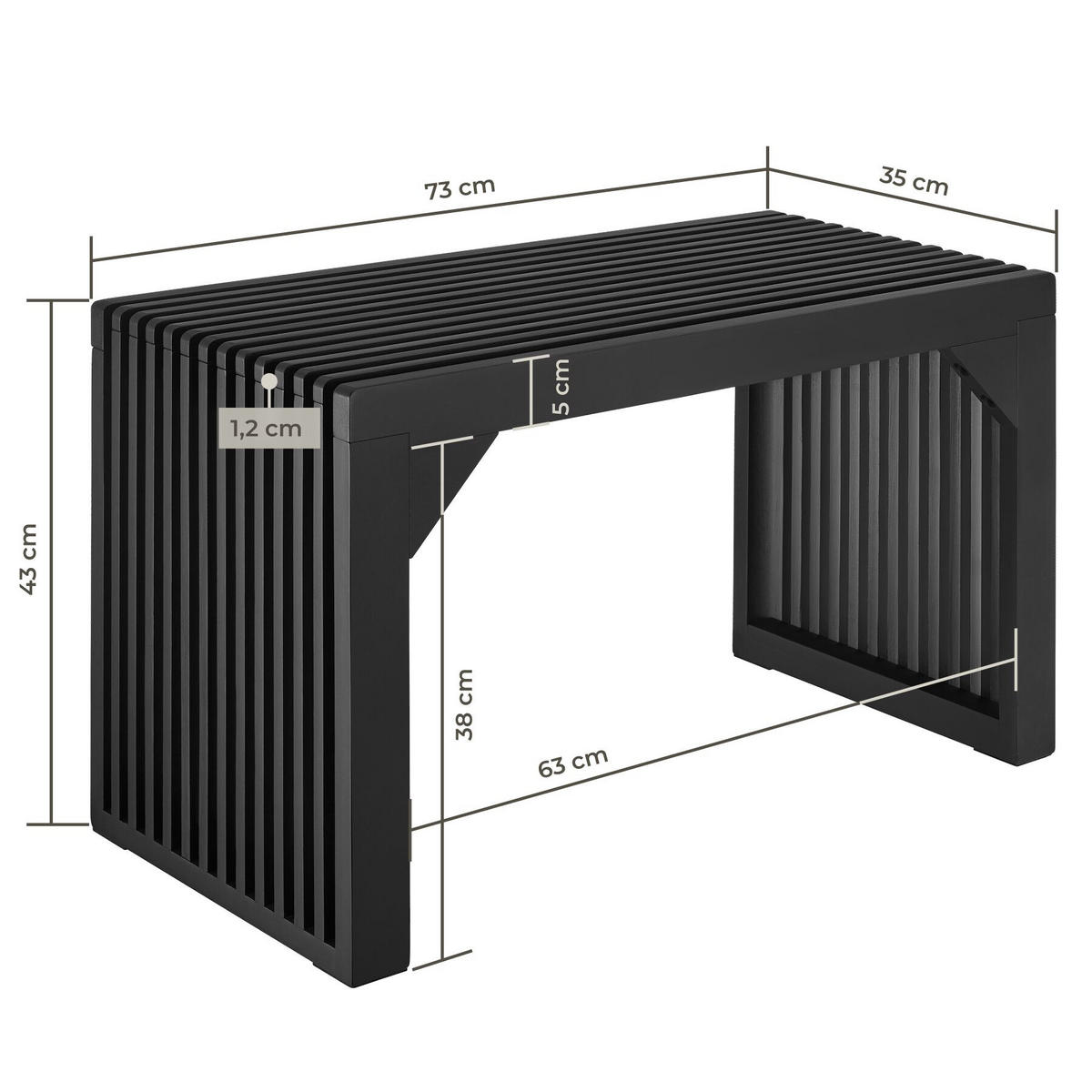 SITZBANK Ribb, Belastbarkeit 350 kg, schwarz - Schwarz, Holz (73/43/35cm) - tectake