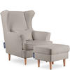OHRENSESSEL STRALIS mit Sitzhocker, Beige - Graubraun, Textil (82/108/80cm) - KONSIMO®