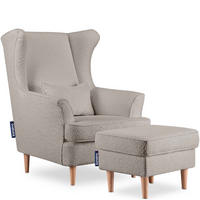 OHRENSESSEL STRALIS mit Sitzhocker, Beige - Graubraun, Textil (82/108/80cm) - KONSIMO®