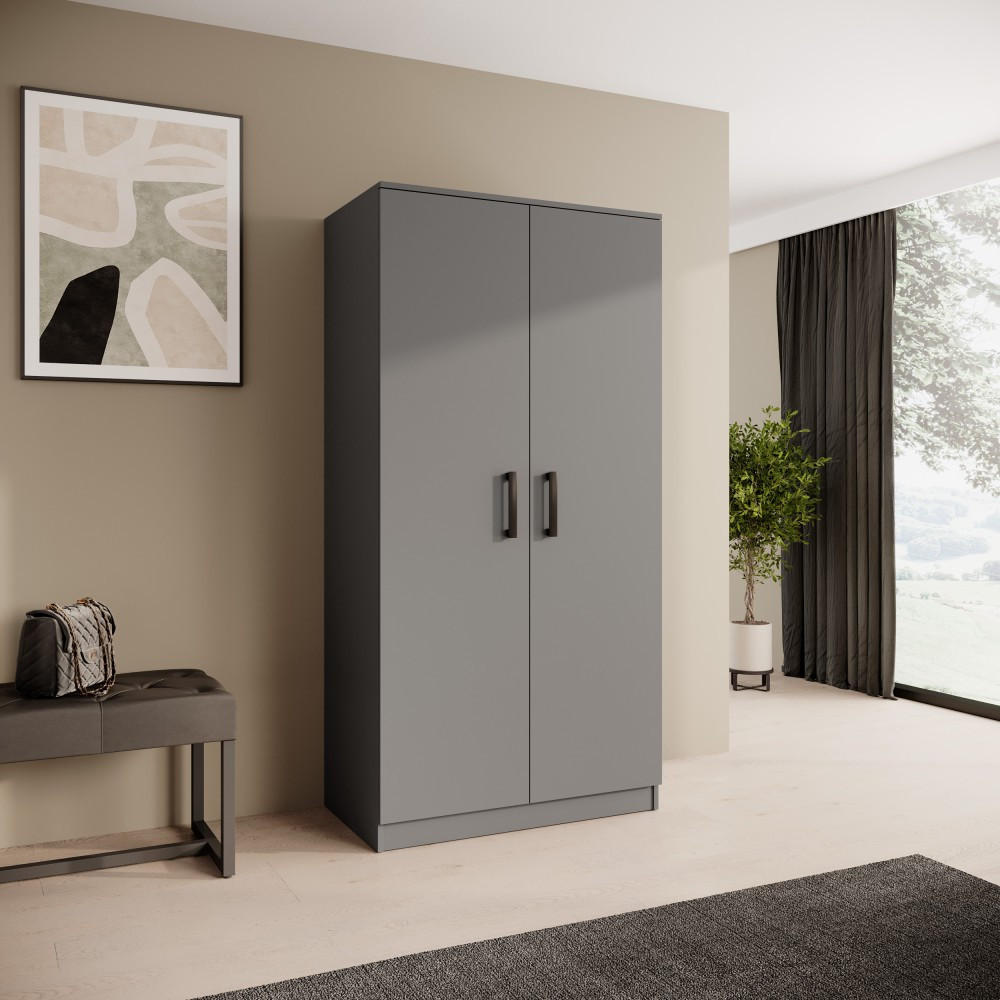 DREHTÜRENSCHRANK Trend, ohne Schubladen, Graphit - Schwarz/Graphitfarben, Holzwerkstoff (90/180/50cm) - Beautysofa