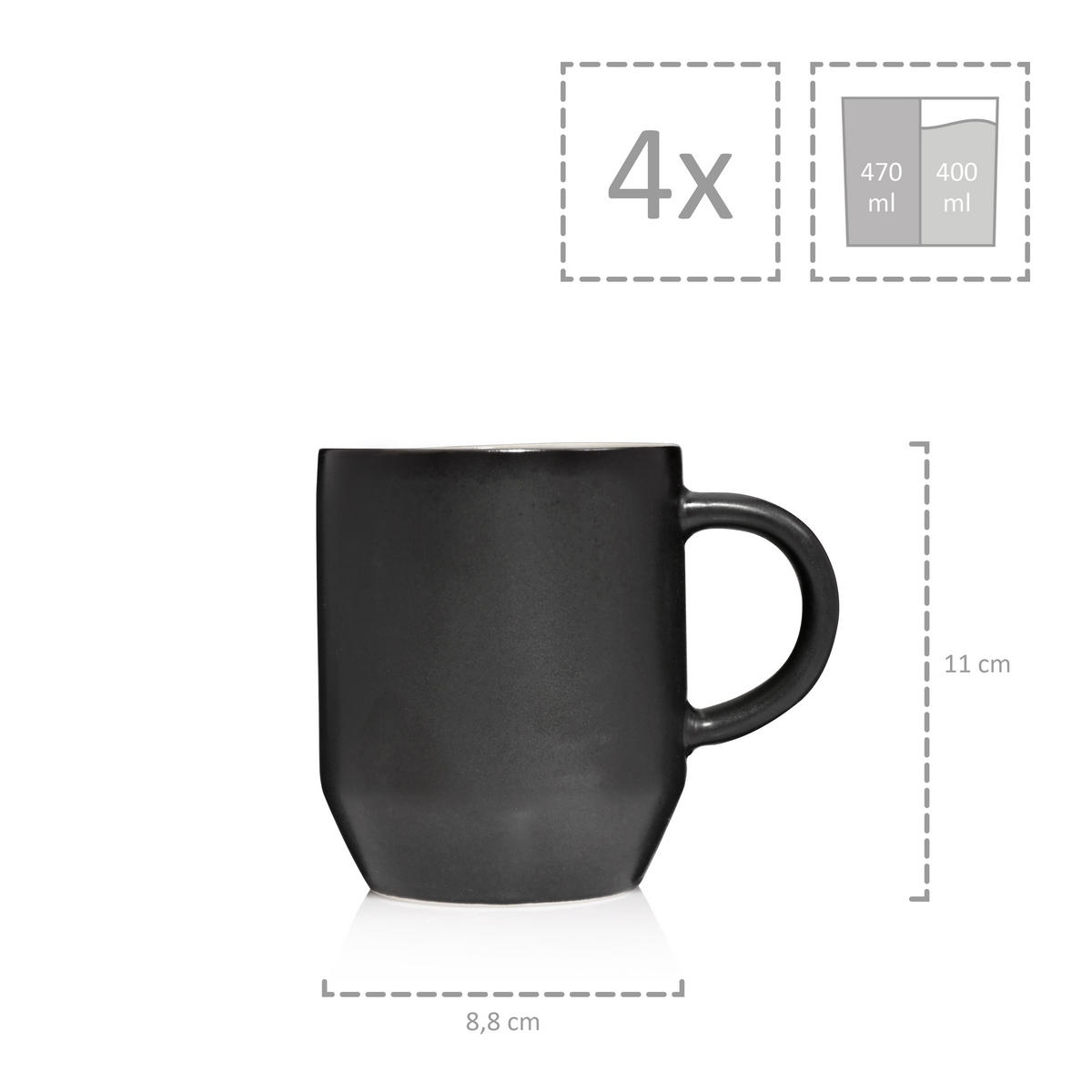 KAFFEEBECHER SET HELSINKI - 4 teilig aus Steingut - Dunkelgrau, Keramik (33.5/33/38cm) - Sänger