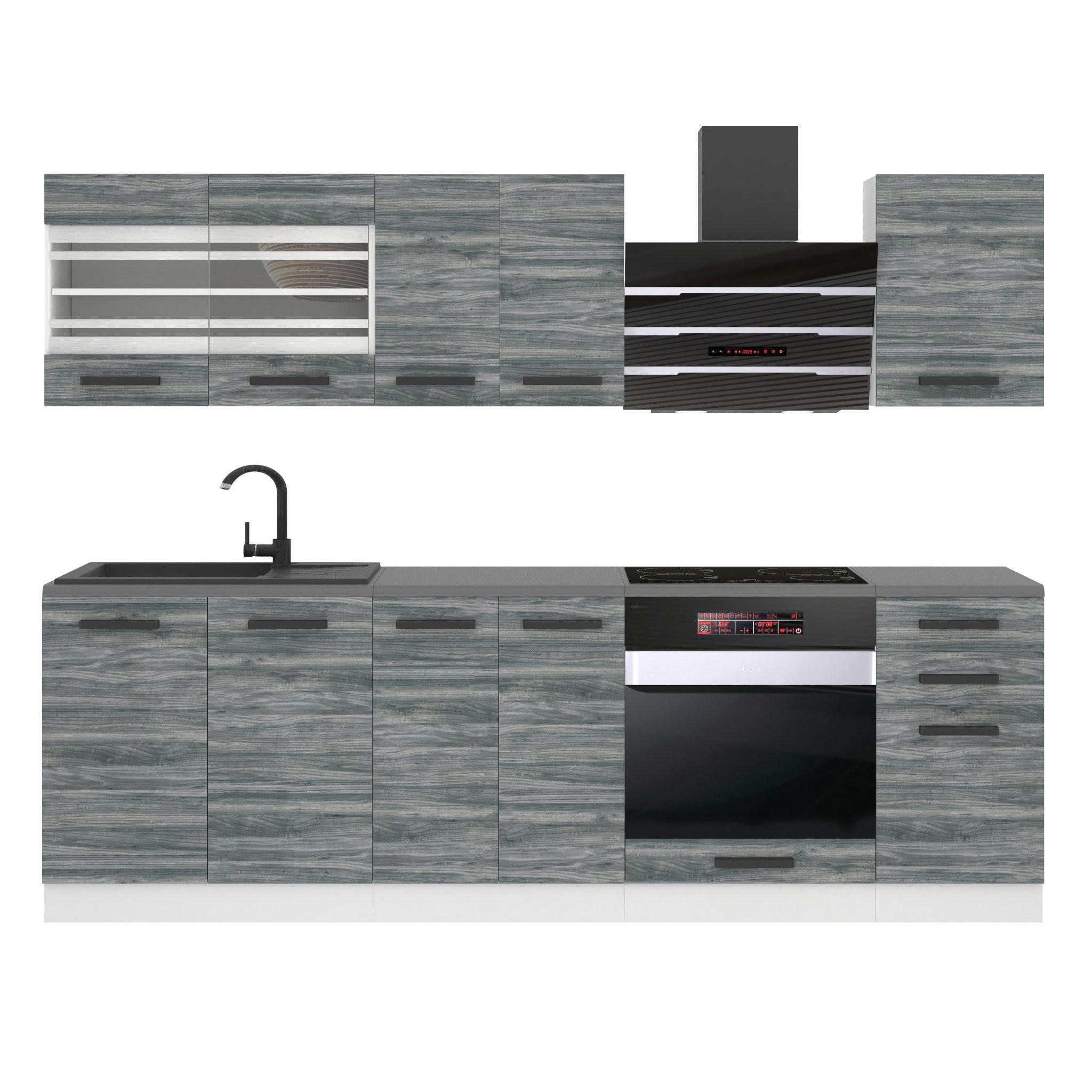 KÜCHENZEILE Margaret 240 cm, ohne Arbeitsplatten, Glamour Wood - Grau, Holz (240/204/60cm) - B BELINI GROUP