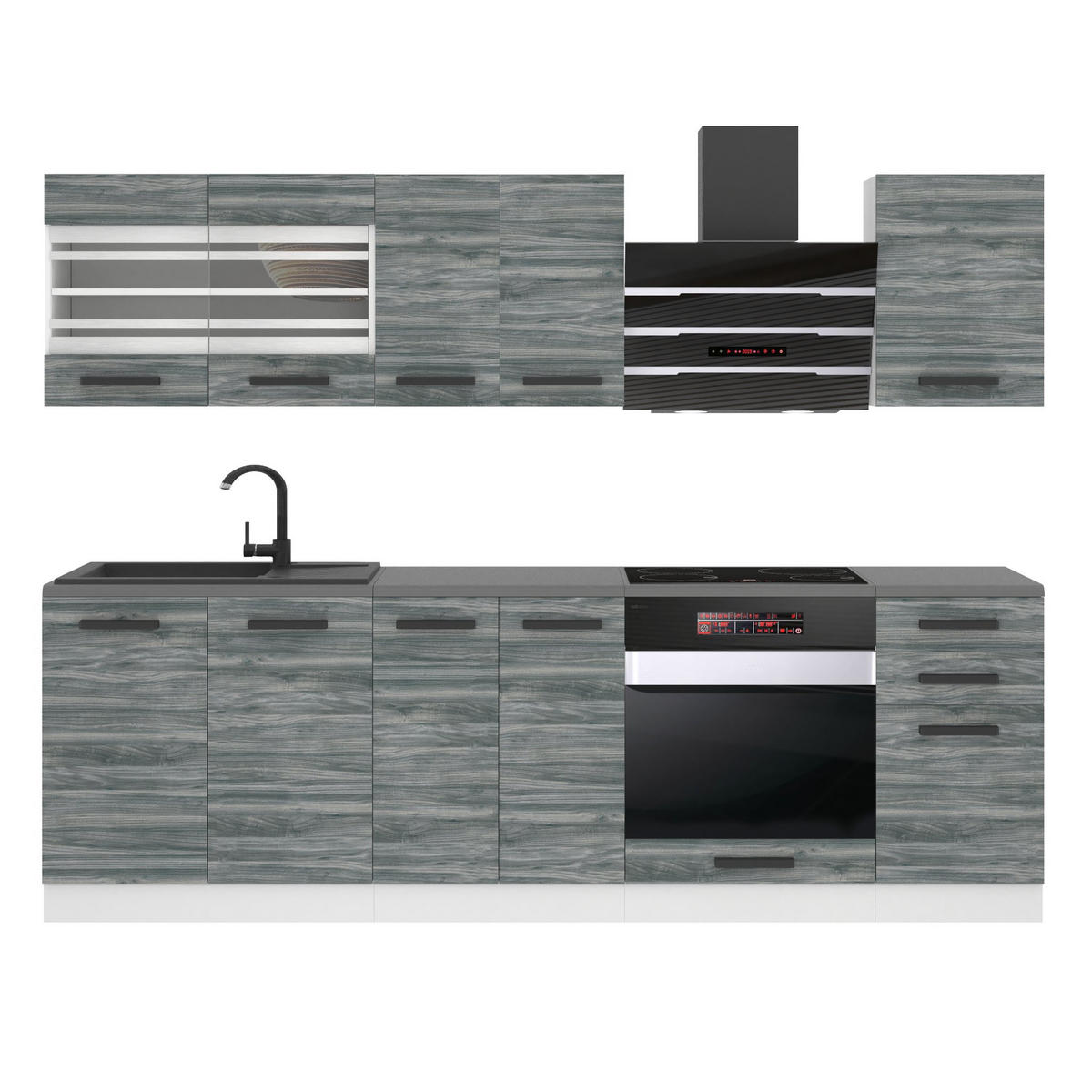 KÜCHENZEILE Margaret 240 cm, ohne Arbeitsplatten, Glamour Wood - Grau, Holz (240/204/60cm) - B BELINI GROUP