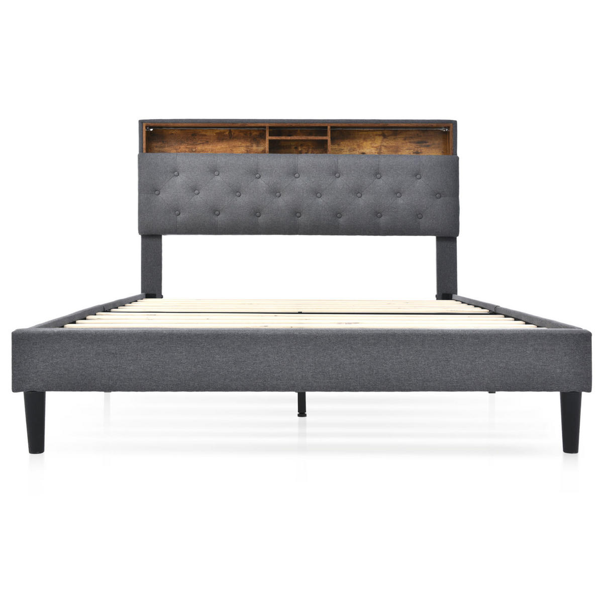 POLSTERBETT 140/200 cm Grau mit Stauraum-Kopfteil und LED-Beleuchtung Ohne Matratze - Grau, Holz (140/200cm) - OKWISH