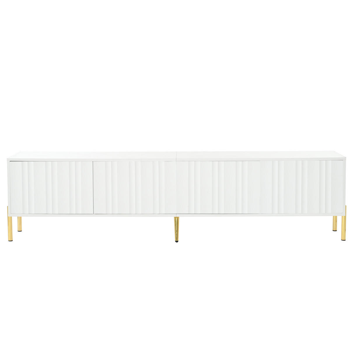 LOWBOARD 190/38/48 cm aus MDF und Spanplatte mit gerillten Türen und goldfarbenen Metallbeinen Weiß - Weiß, Holzwerkstoff (190/48/38cm) - Modenvie