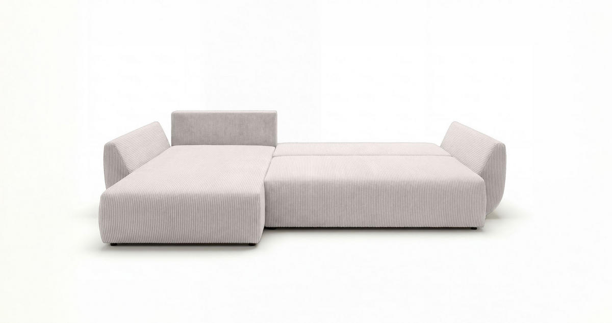 ECKSOFA SYDNEY links weiß Cord Poso 100 - Schlaffunktion, Bettkasten - Weiß, Textil (280/174cm) - Cornero