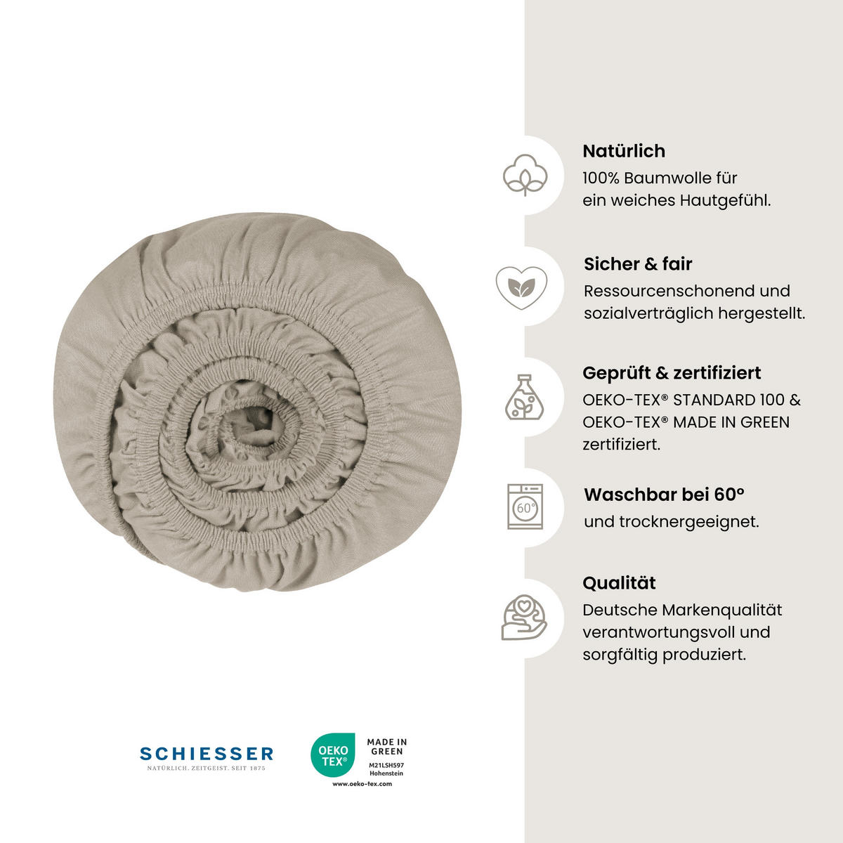 SPANNBETTLAKEN Jessi - Edeljersey - 100 x 200 cm - Helltaupe - Taupe, Textil (100/200cm) - SCHIESSER