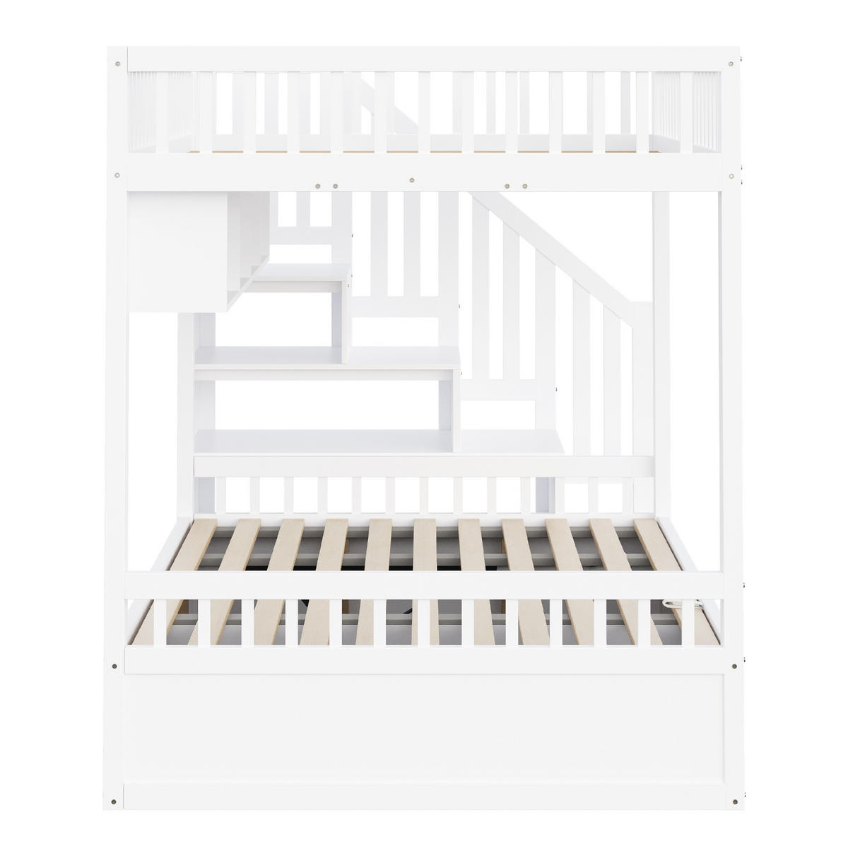 ETAGENBETT 140/200 cm in Weiß mit Stauraum und hydraulischem Unterbett - Weiß, Holzwerkstoff (140/200cm) - OKMYHOME