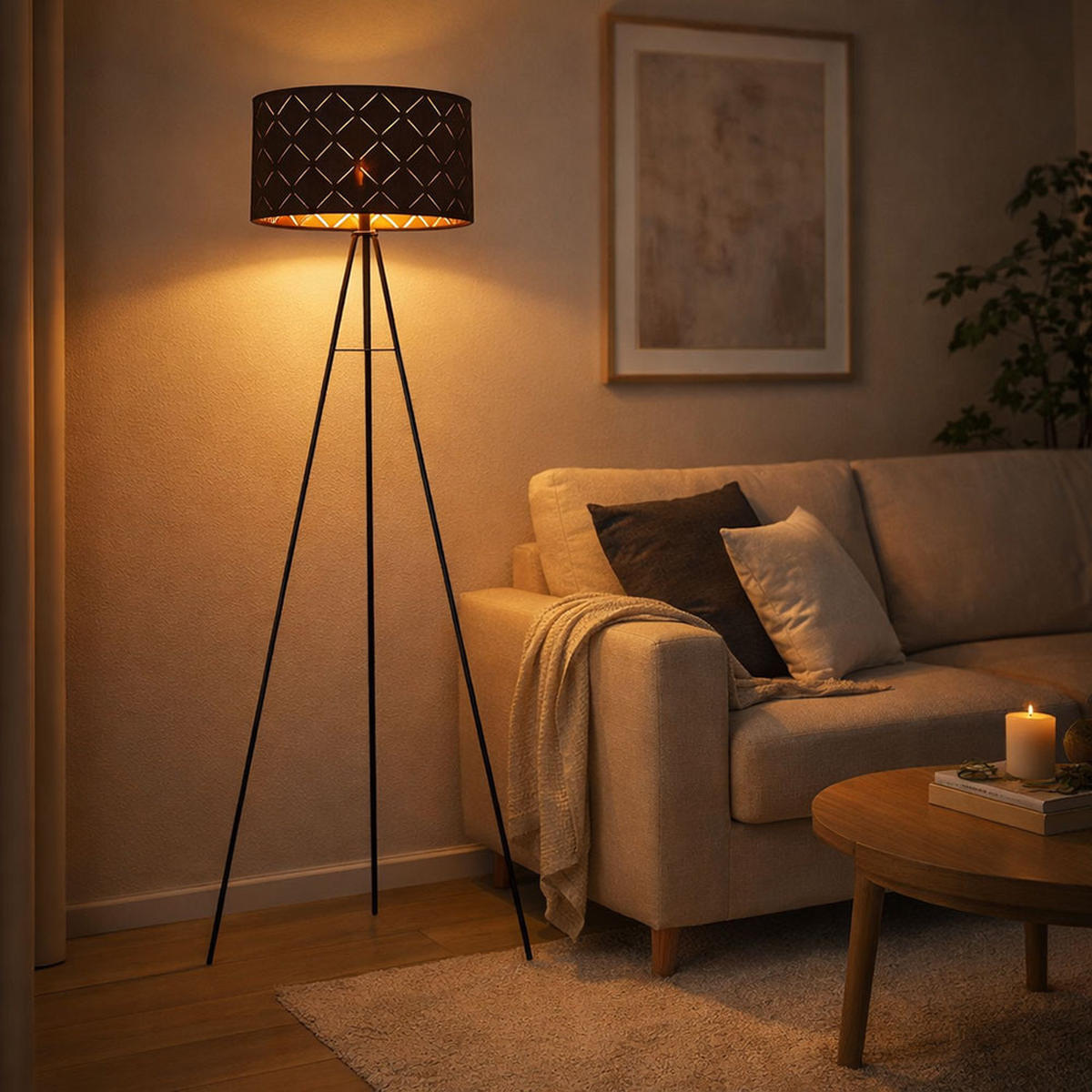 LED STEHLEUCHTE SUNNA Schwarz Textil Metall - Schwarz, Metall (69/69/149cm) - Globo Lighting