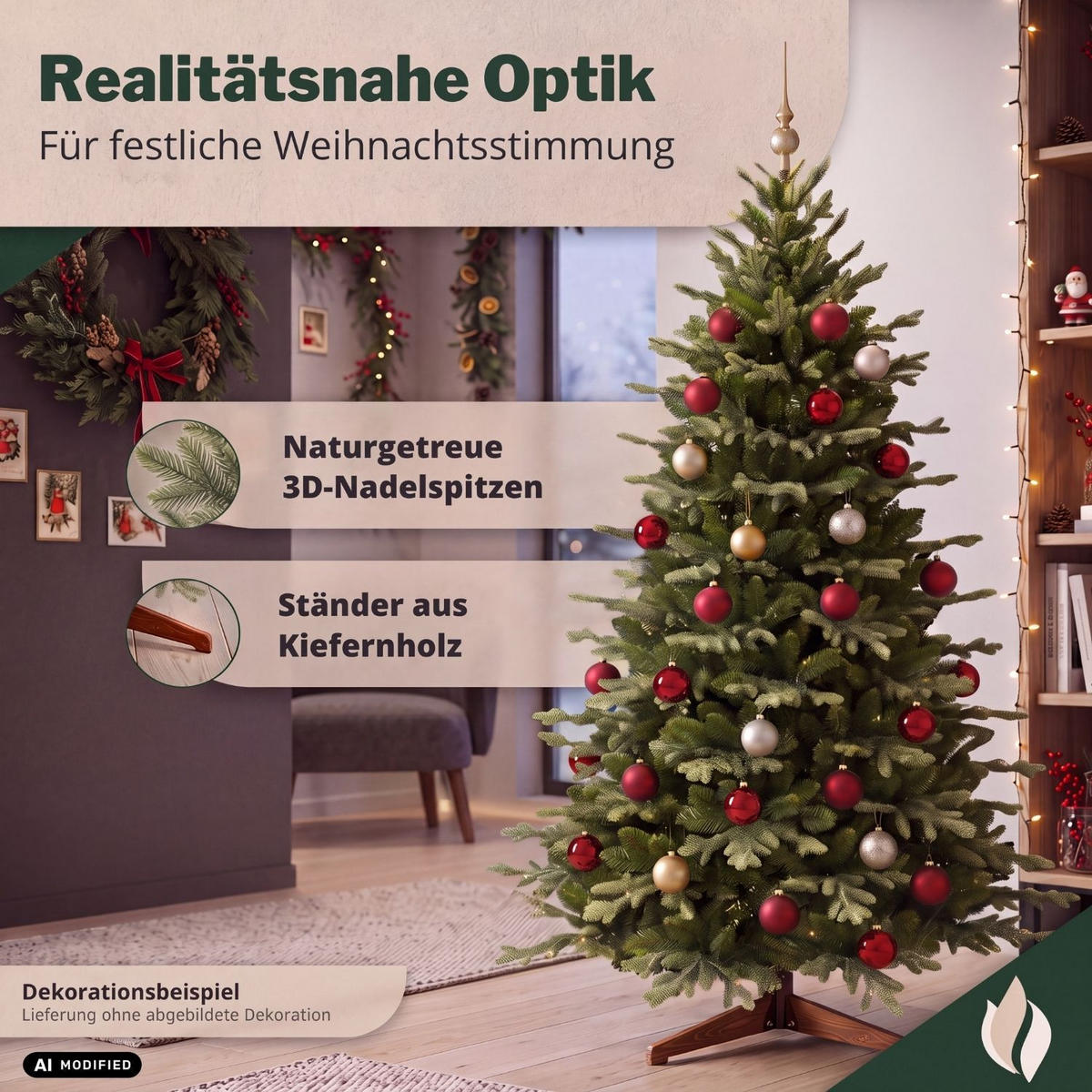 KÜNSTLICHER WEIHNACHTSBAUM OREGON mit Holzständer Höhe 180 cm - Grün, Kunststoff (108/180/108cm) - pink garten