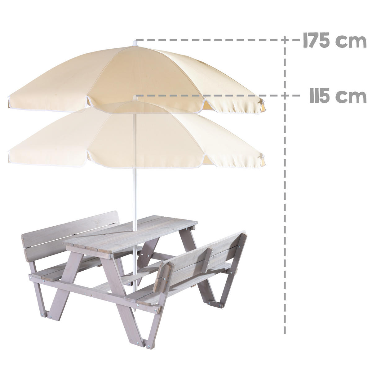 KINDERSITZGRUPPE PICKNICK for 4' Outdoor +, mit Lehne, mit Schirm Set - Hellgrau, Holz - Roba