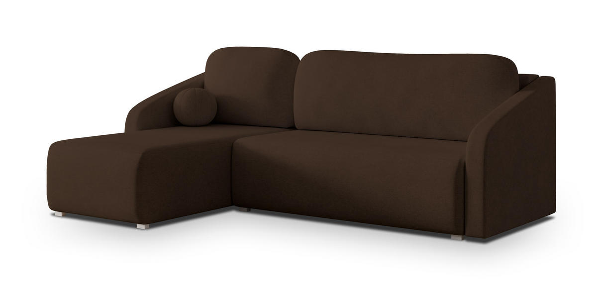 ECKSOFA MARELLO Braun Geflochtener Stoff mit Schlaffunktion - Braun, Holz (220/143cm) - MASSENO