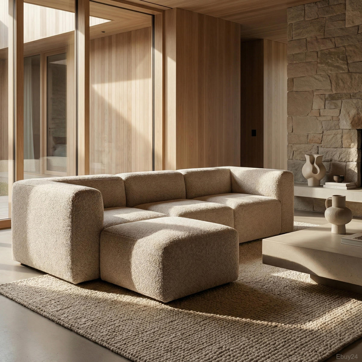 CHAISELONGSOFA Cubic Stoff Beige - Beige, Textil (257/257cm) - ebuy24