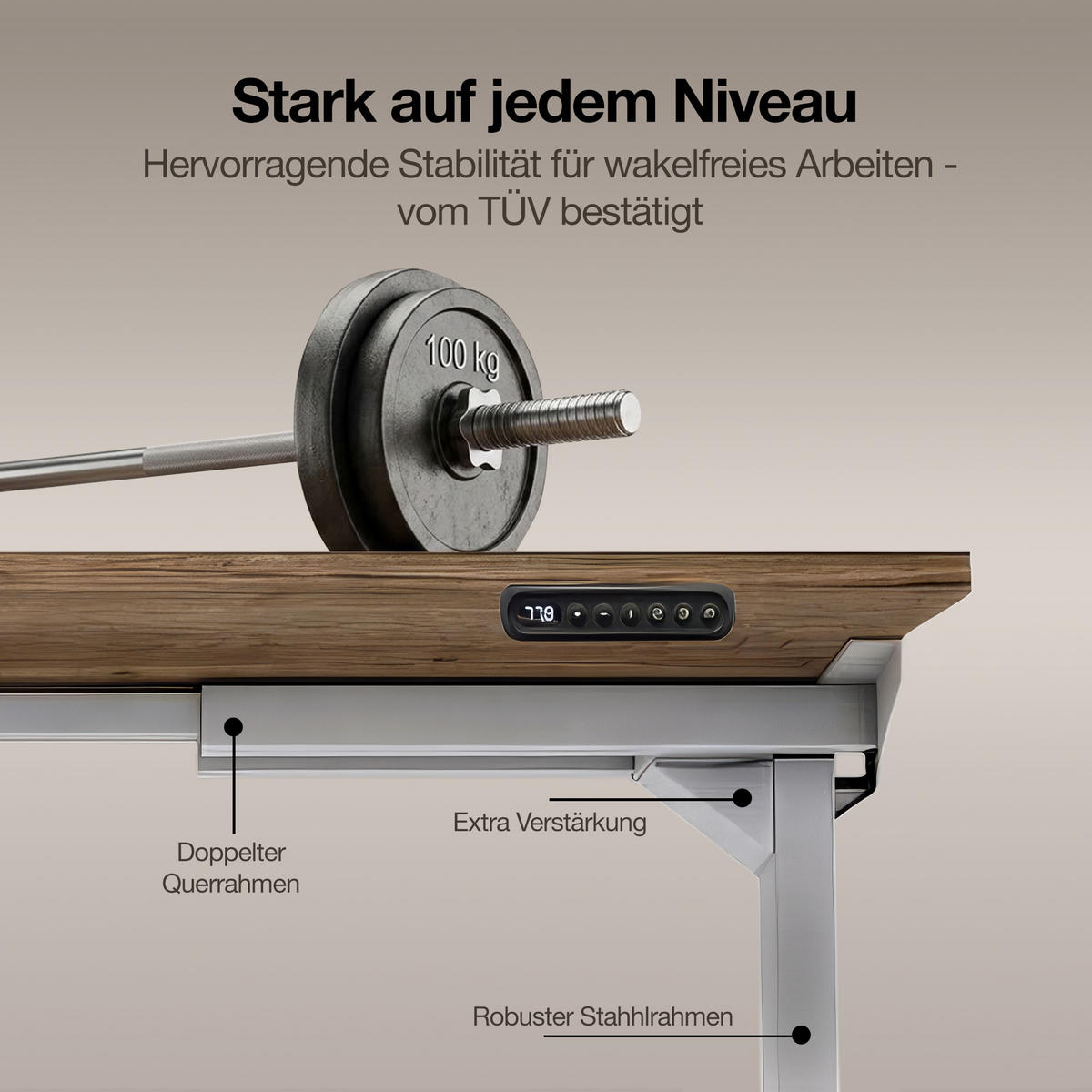 SCHREIBTISCHGESTELL Elektrisch höhenverstellbares Schreibtischgestell /62-127cm Weißaluminium - Silberfarben, Metall (117/25/23cm) - ASSMANN