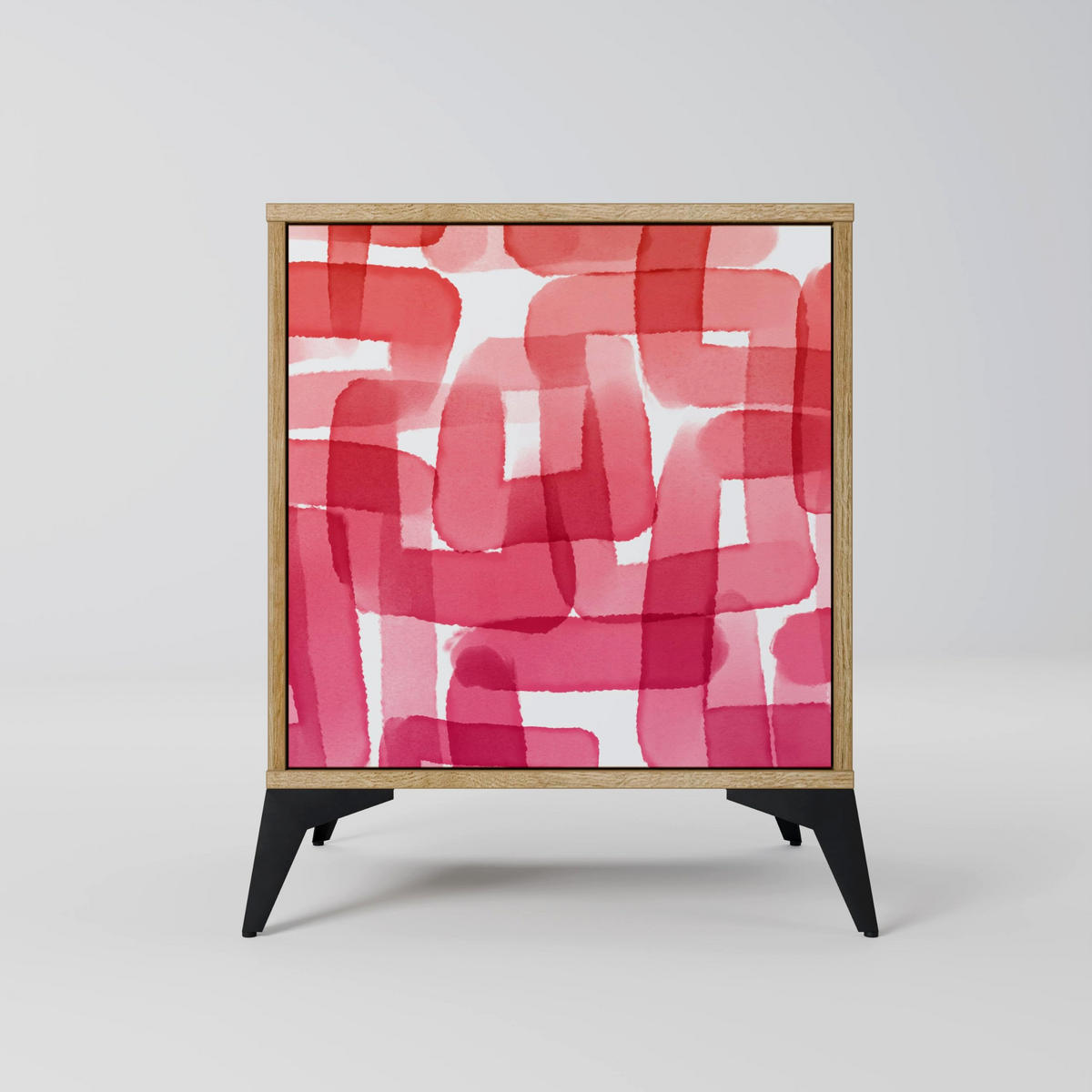 SIDEBOARD KALEIDOSCOPIC CUBISM, Eichefarben, 57,5x42x67,5 cm, Schwarze Metall-Rahmenfüße - Eichefarben/Multicolor, Holzwerkstoff/Metall (57.5/67.5/42cm) - SpaceRebels