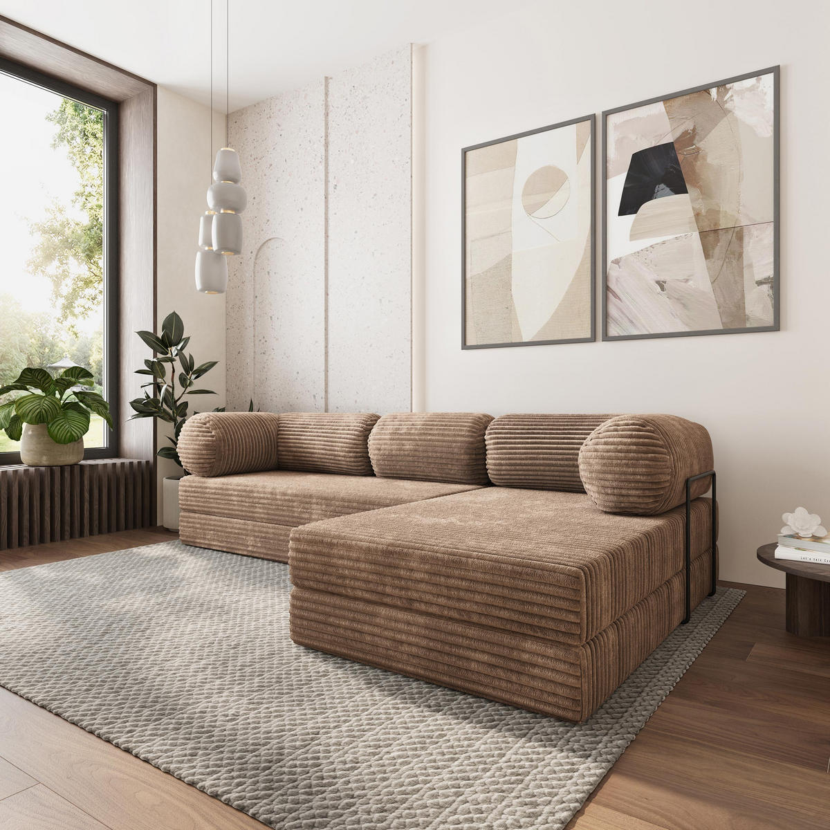 ROHOVÁ SEDAČKA ETERA modulární Boneless pohovka s funkcí spaní, béžová TILIA 17 - béžová, textil (270/160cm) - MASSENO