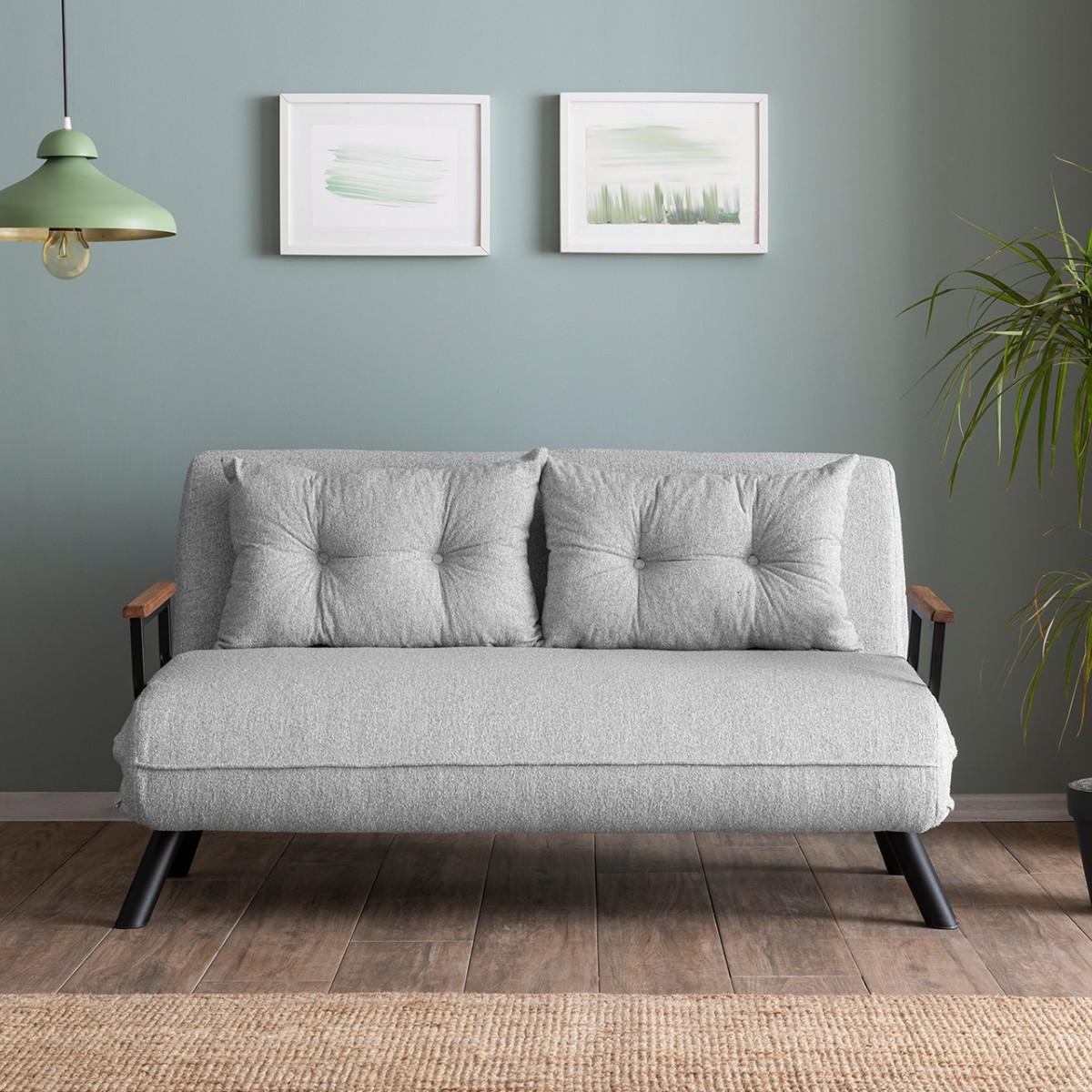 SCHLAFSOFA für 2 Personen mit Stoffbezug und Metallfüßen 133/50/41 cm - Grau, Metall (50/41/133cm) - Calicosy