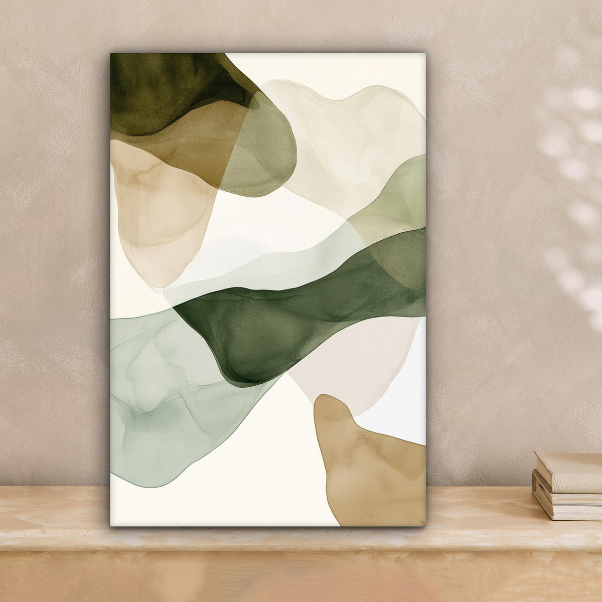 LEINWANDBILD Japandi - Abstrakt - Grün Deko Wohnzimmer 20x30 cm - Multicolor, Textil (20/30cm) - MuchoWow