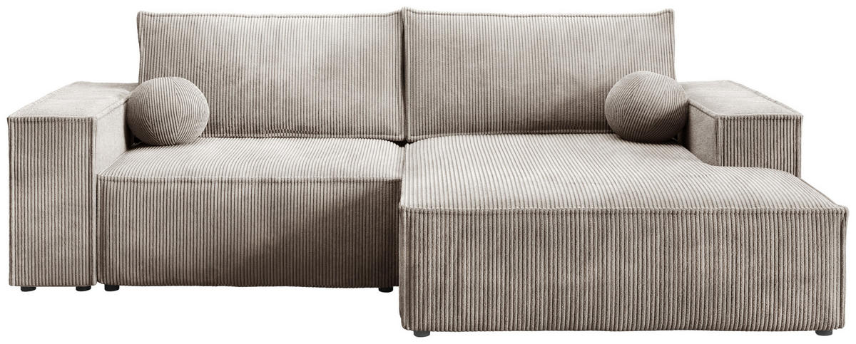 ECKSOFA Pablo Mini mit Schlaffunktion Beige Cord - Beige, Textil (255/148cm) - Bromarkt