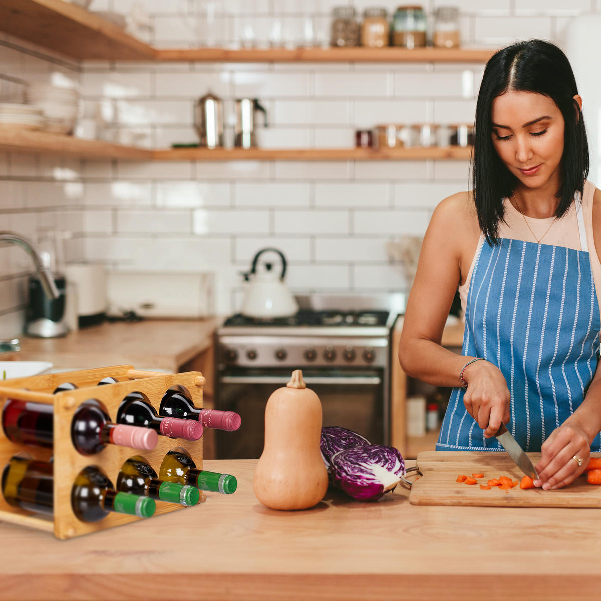 WEINREGAL - Hellbraun, Holz (32/21/18.5cm) - Relaxdays