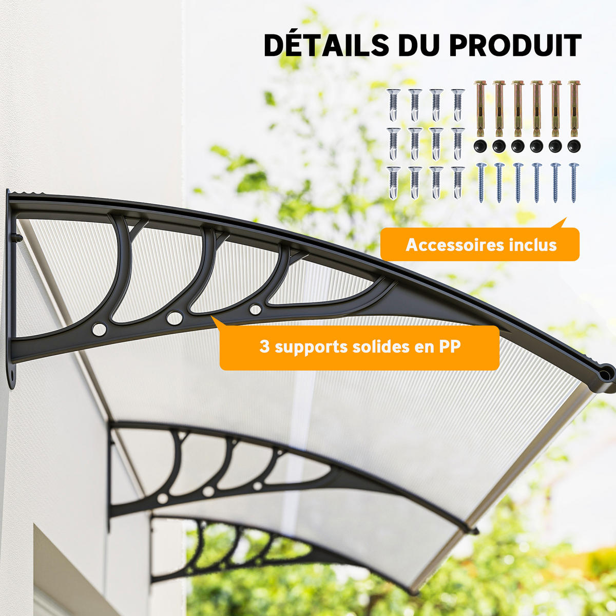 VORDACH DE-13917 Polycarbonat/Aluminium 195/75 cm, UV-Schutz Transparent - Transparent, Kunststoff (75/23/195cm) - ComfortXL