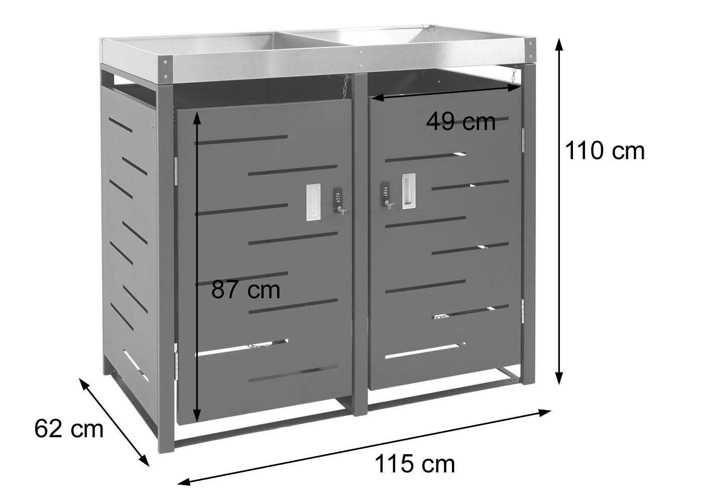 2ER-MÜLLTONNENVERKLEIDUNG H40B rechteckig Anthrazit - Anthrazit, Metall (115/110/62cm) - MCW