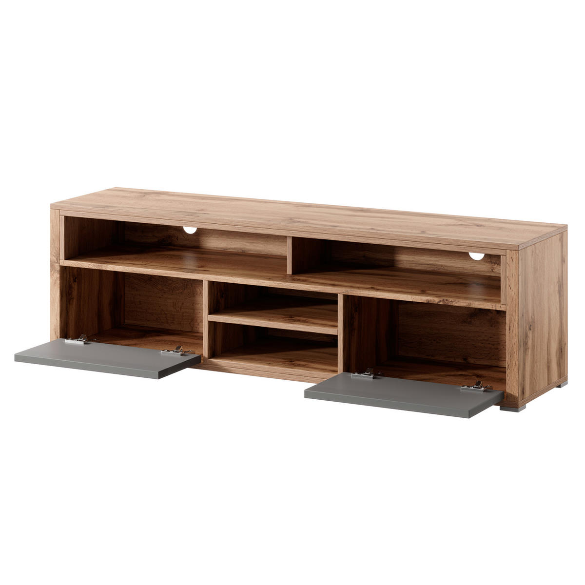 TV-ELEMENT Bella mit 2 Türen und offenem Regal, eiche Wotan+grau glänzend - Eichefarben/Weiß, Holzwerkstoff (137/42.5/33cm) - Beautysofa