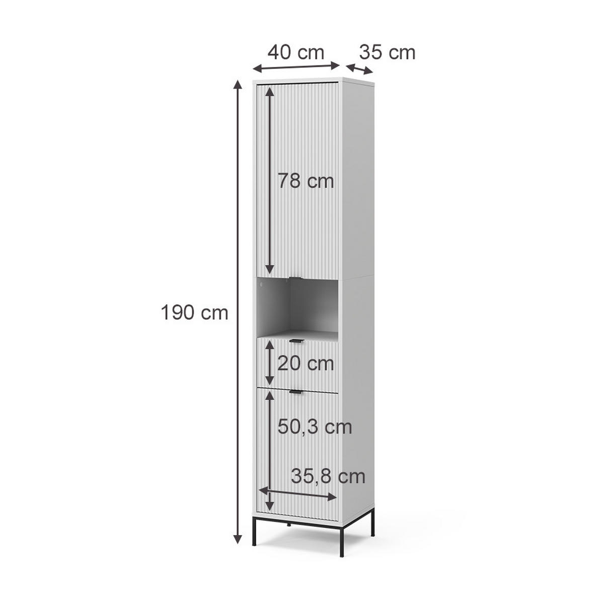 BADSCHRANK Eliza Weiß 40 x 190 cm mit Türen, und Schublade - Weiß, Holzwerkstoff (40/190/35cm) - Vicco