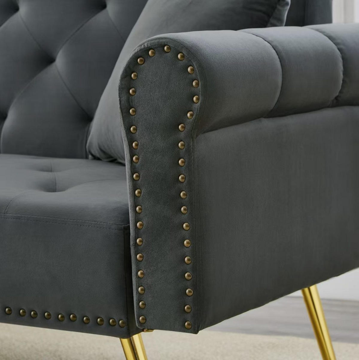 SCHLAFSOFA mit Schlaffunktion 147 x 85 cm Samt Antique Gray 2er-Kissen - Grau, Kunststoff (173/70/75cm) - Meubliv