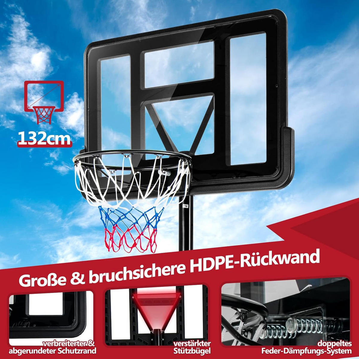 BASKETBALLANLAGE Schwarz - Schwarz, Metall (60/89cm) - COSTWAY