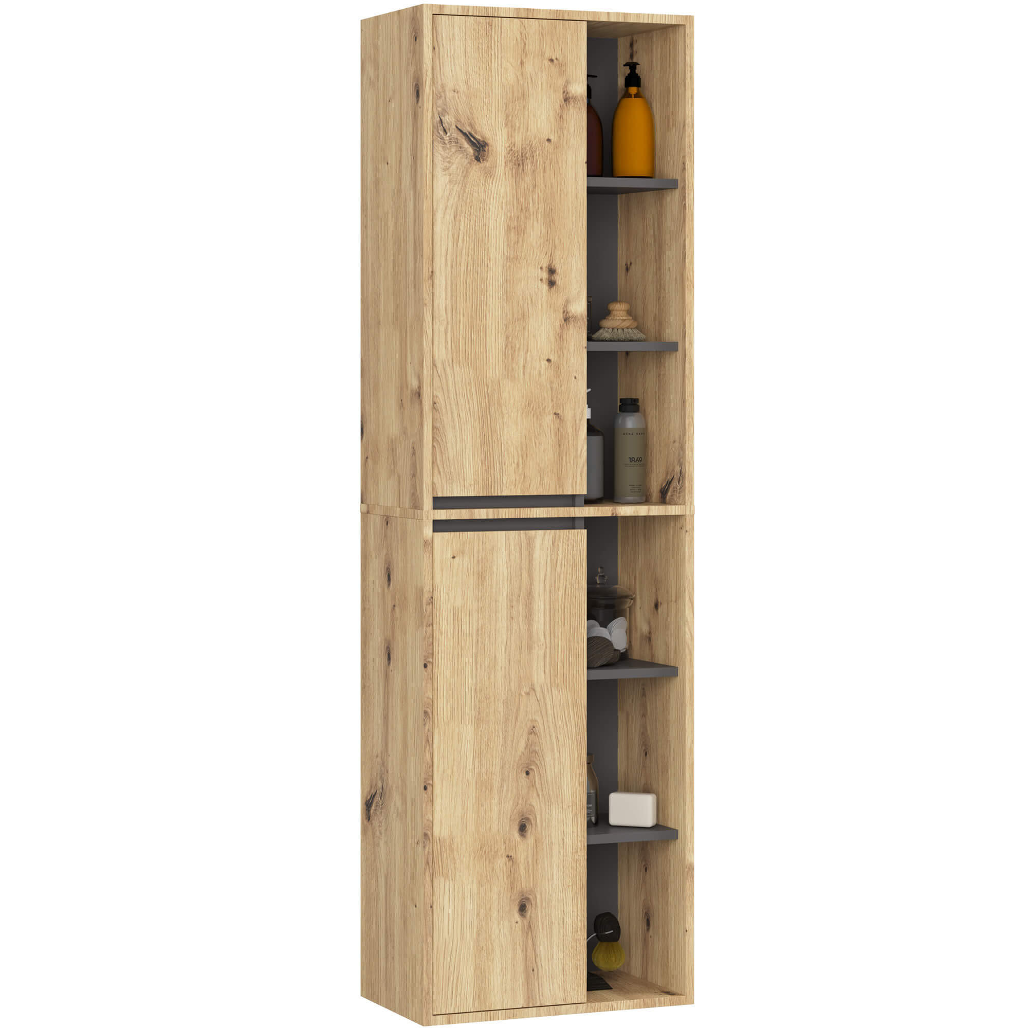 BAD HOCHSCHRANK Vami Eiche Artisan, Grau - Eiche Artisan/Grau, Holzwerkstoff (50/170/30cm) - Akord