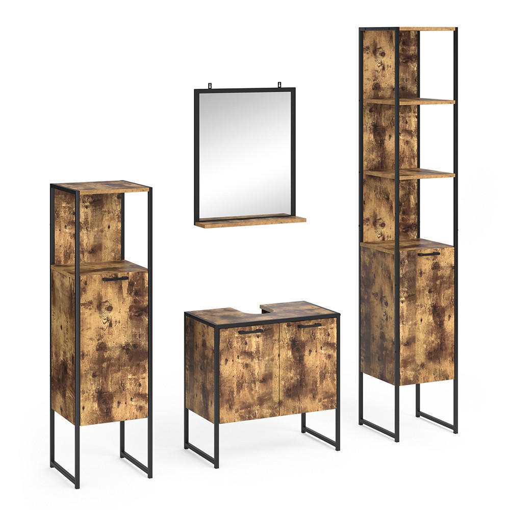 BADMÖBEL-SET Fyrk Antikholz 4 Teile, mit Hochschrank - Eichefarben/Schwarz, Holzwerkstoff (60/60/33cm) - Vicco