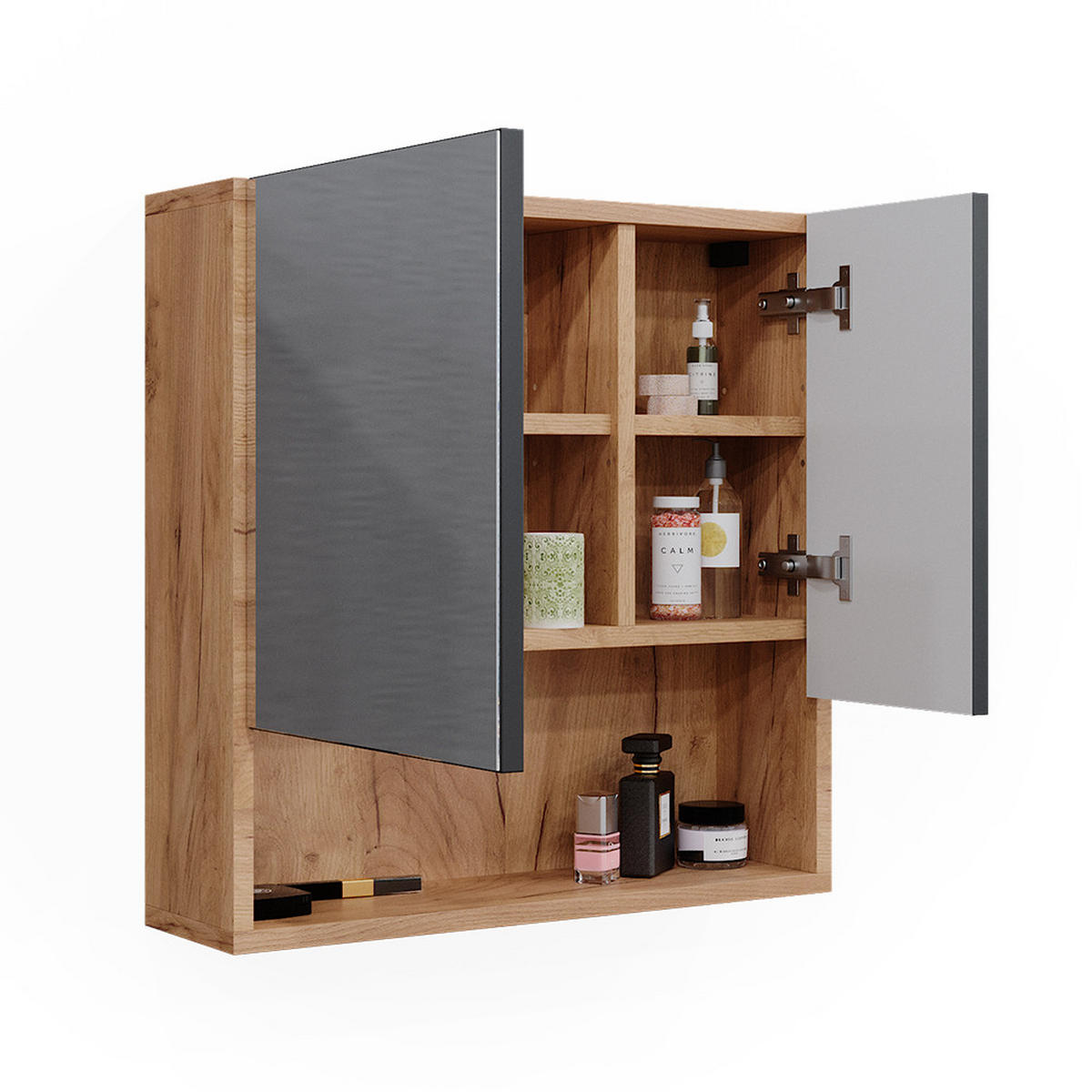 BADSPIEGELSCHRANK Irma Anthrazit gepunktet 54 x 55 cm - Honigeiche/Anthrazit, Holzwerkstoff (54/55/16.9cm) - Vicco