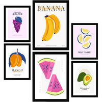 POSTER Set Mit 6 Lebensmittel Und Ernährungs Sommerfrüchte Natur Und Ernährungs Für Innenarchitektur A3 & A4 Schwarzer Rahmen - Schwarz, Papier (29/3cm) - Nacnic