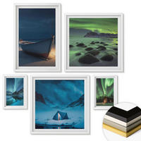 WANDBILDER 5er-Set - 50x50 cm & 20x30 cm & 40x60 cm Weißer Rahmen - Winterlandschaften, Nordlichter, Berge - Weiß, Kunststoff (40/60cm) - ArtPrintCave