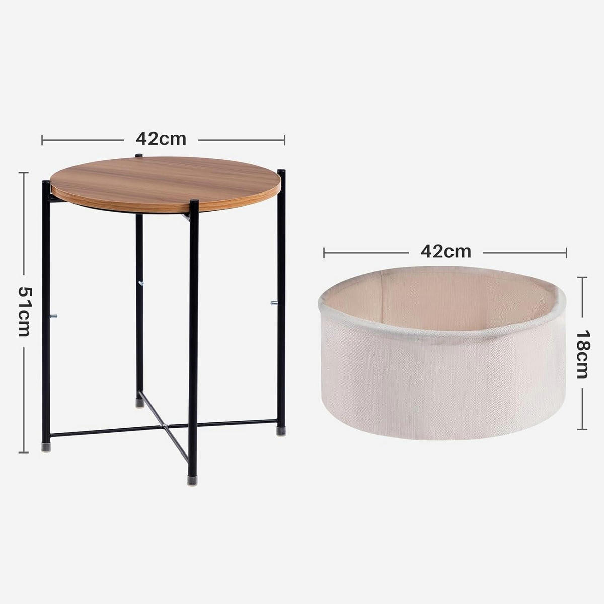 BEISTELLTISCH mit Korb Rund 42 x 51 cm Beige - Multicolor, Metall (55/49/5cm)