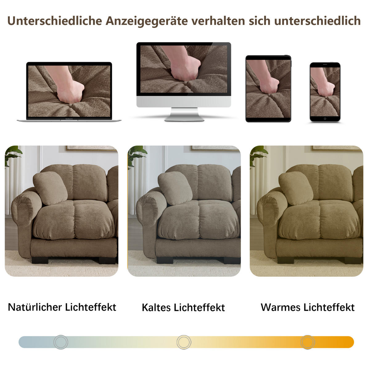 SOFA modular Chenille Braun - Braun, Textil (260/90/86cm) - IVMEU