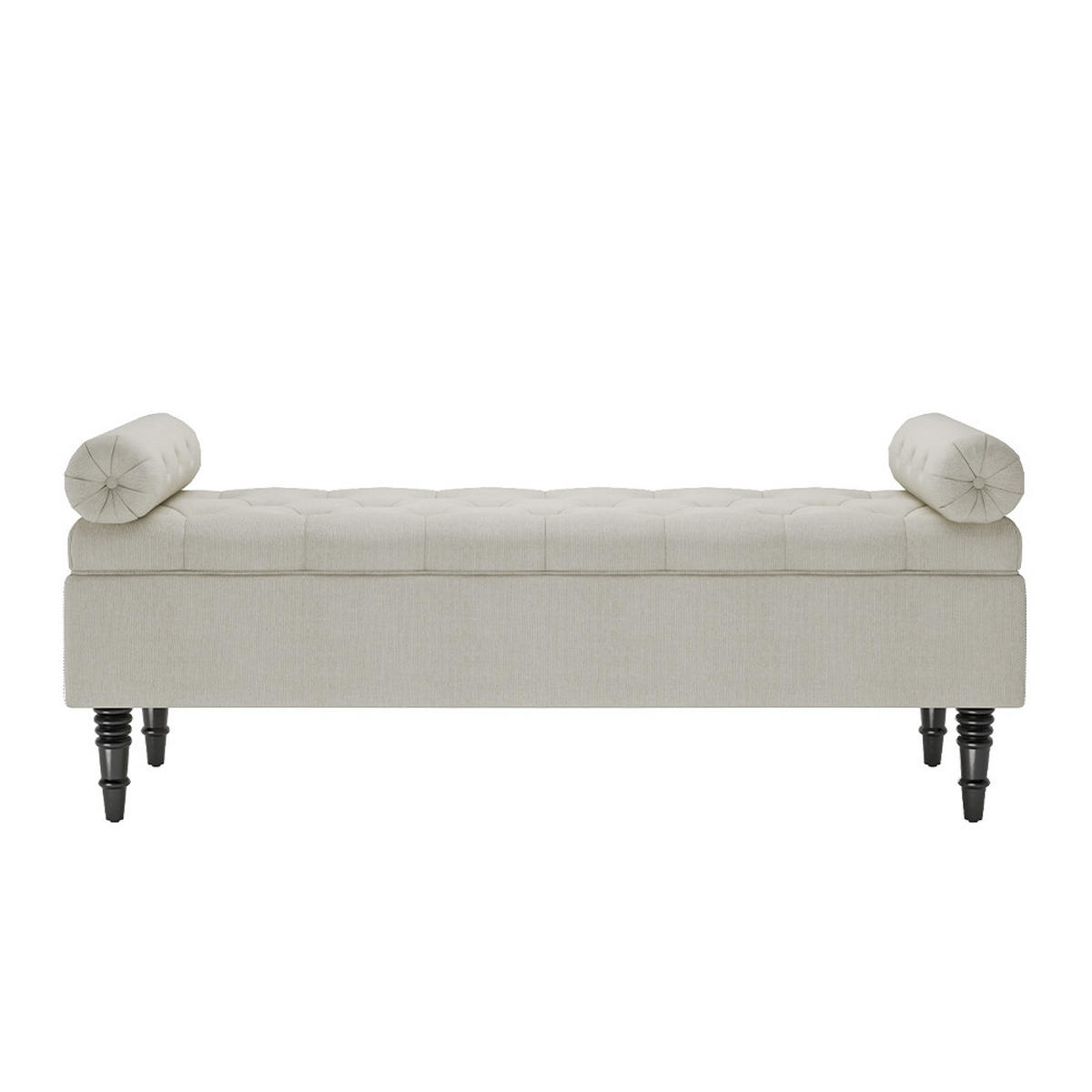 POLSTERBANK 126/44/46 cm Chesterfield Stauraum Armrollen Leinen Beige - Beige/Schwarz, Holz/Textil (126/46/44cm) - Livingandhome