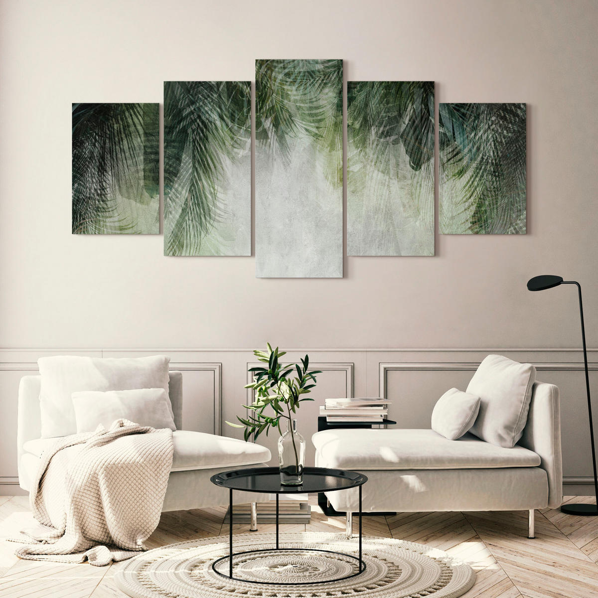 LEINWANDBILD Blätter 5-tlg. 225x112,5 cm - Multicolor, Holz (225/112.5cm) - LUMASOUL