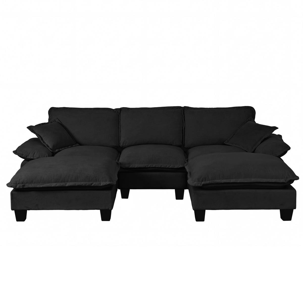 ECKSOFA 263/151/90 cm mit 2 beweglichen Ottomanen, abnehmbaren Armlehnen und Chenille-Bezug, Schwarz - Schwarz, Textil (263/151cm) - Redom