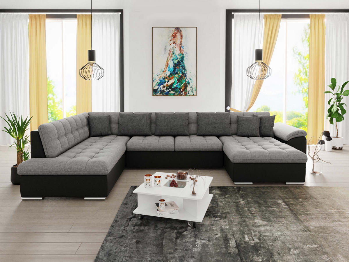 WOHNLANDSCHAFT Niko Bis Lux, Seite: Rechts - Schwarz, Holz/Textil (348/76/205cm) - MIRJAN24