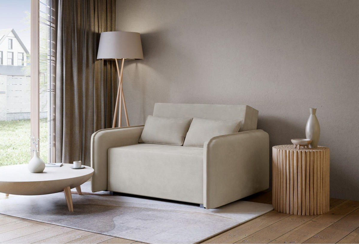 2-SITZER SCHLAFSOFA Duelia Beige, hydrophobe Chenille - Beige/Schwarz, Textil/Metall (144/85/124cm) - Selsey