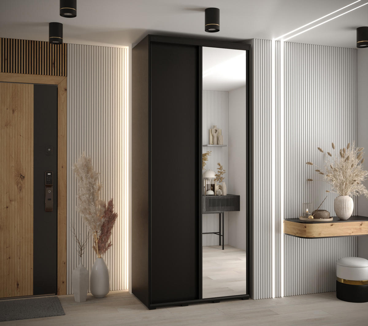 SCHWEBETÜRENSCHRANK 235,2/120/60 2-türig - Schwarz, Holz/Metall (120/235/60cm) - Abiks Möbel