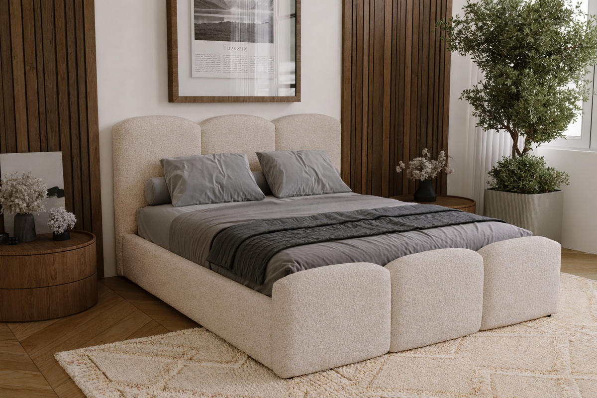 POLSTERBETT mit Bettkasten 200x200 Capri, Boucle, Beige - Beige, Holz/Textil (200/200cm) - Emporius